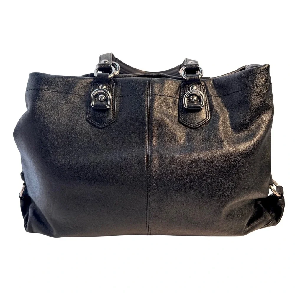 Coach Ashley soft black pebble‎ leather with 3 compartments purple fabric